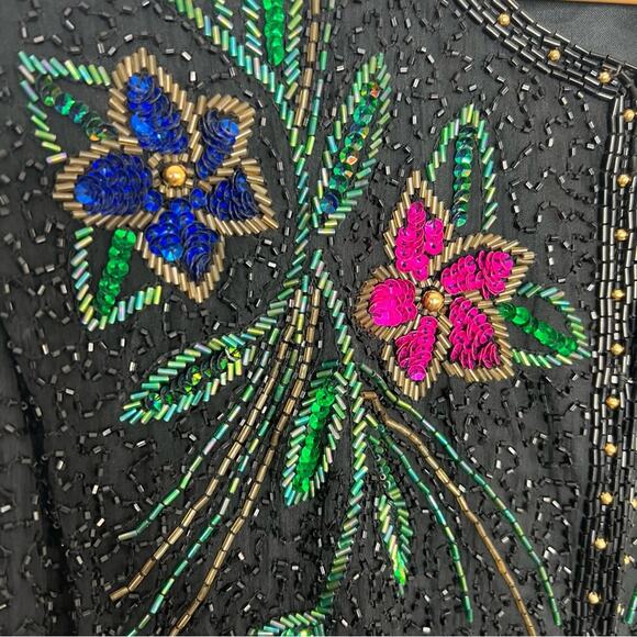 Vintage Scala Silk Beaded Sequin Floral Jacket Size Large NWT - Picture 6 of 14